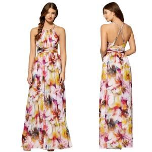 Cache Pink Tan Halter Sundress Maxi